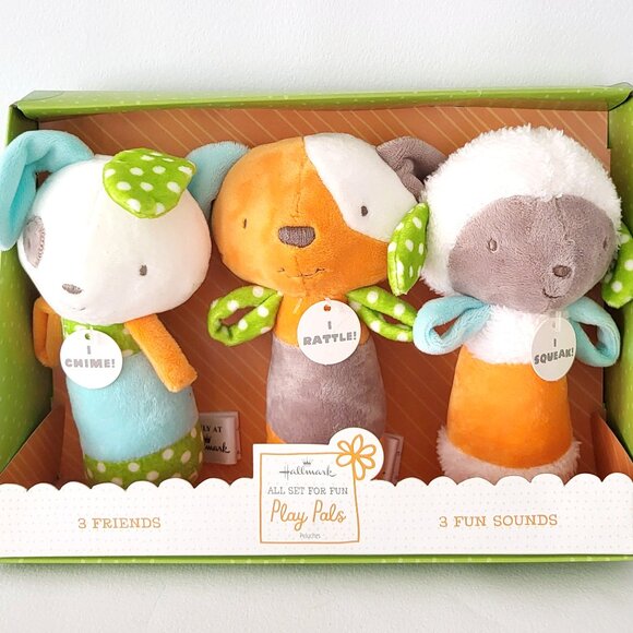 Brand NEW Hallmark Play Pals Baby Plush Toys 3 Fun Sounds Gift Set - Picture 1 of 3